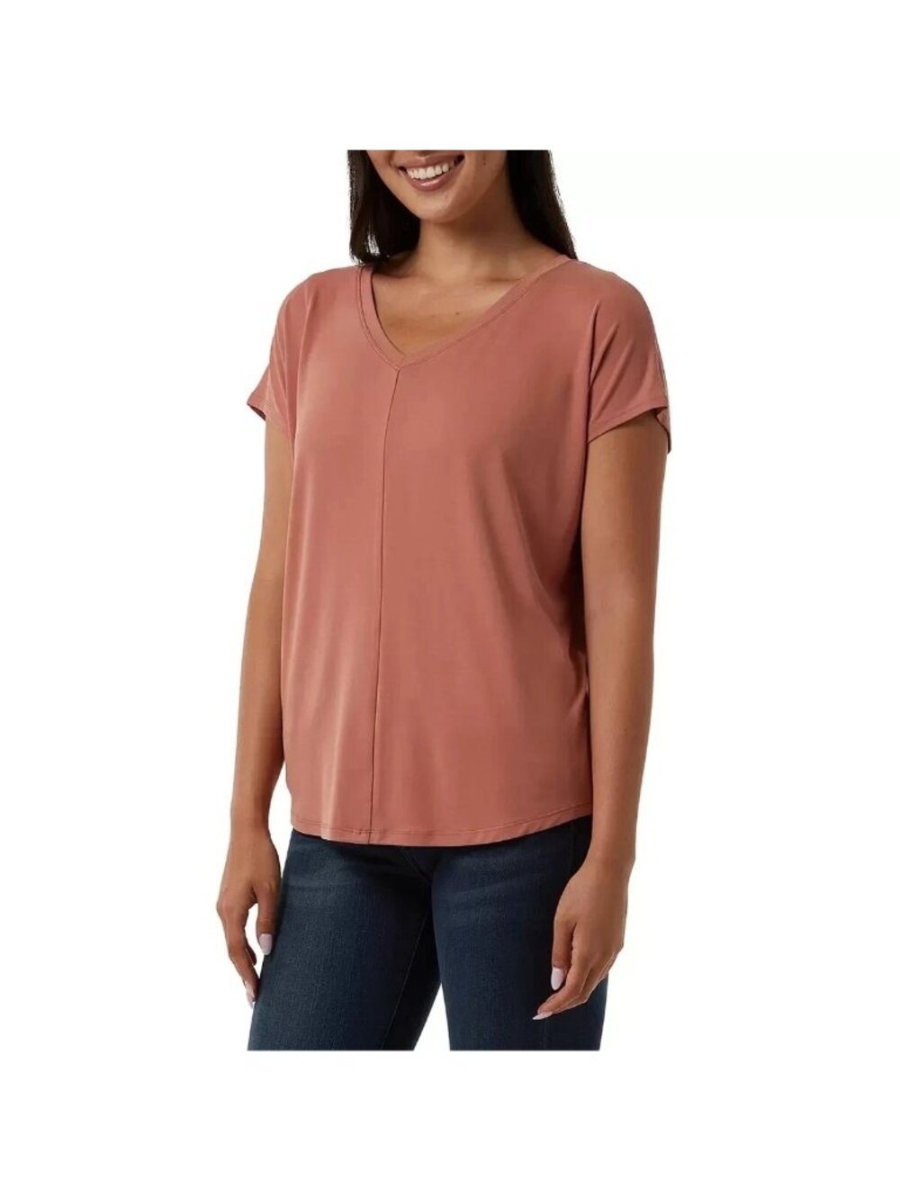 NWT 32 Degrees Cool Women's XXL Rust Modal Blend V-Neck Loose Fit T-Shirt